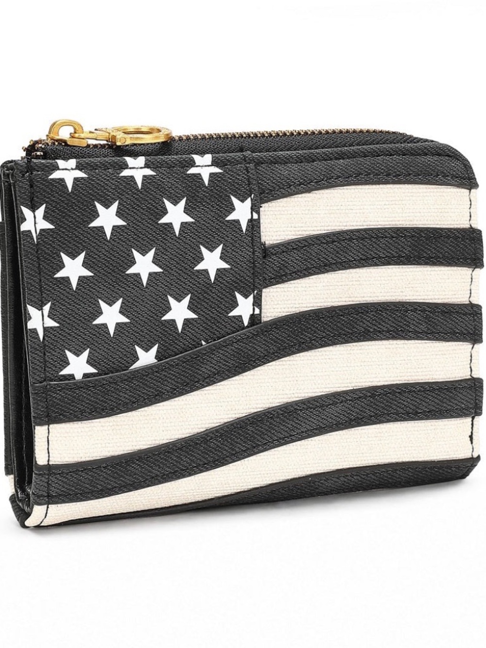 Montana West American Flag RFID Zip Around Wallet Black